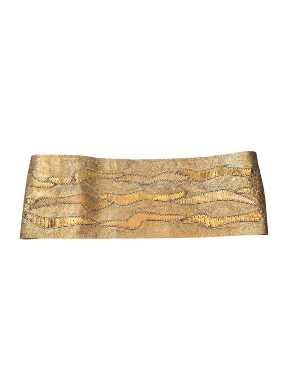 Vintage 80s Gold Bronze Metallic Extra Wide Belt Fits Waist 31"